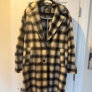 Levi's Black and Gray Plaid Coat-Midi Length